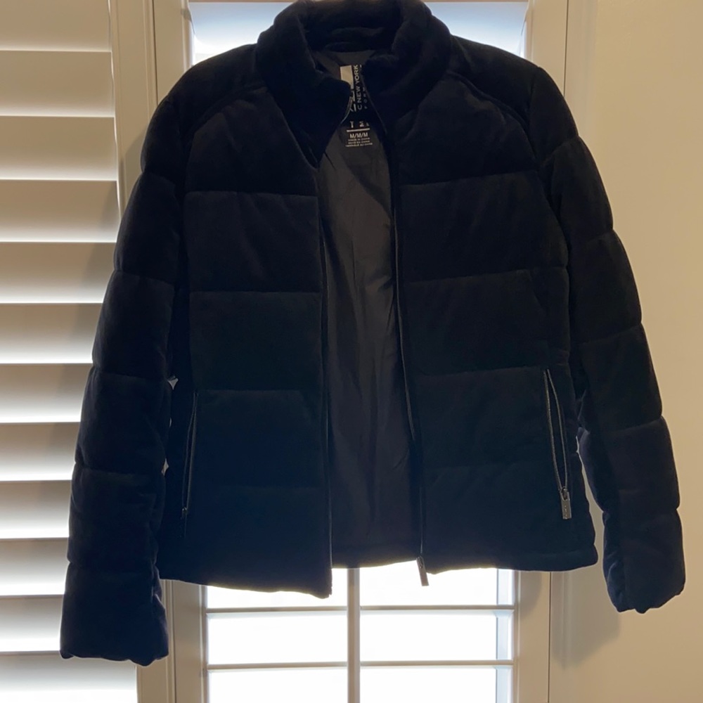 Black velvet puffer coat